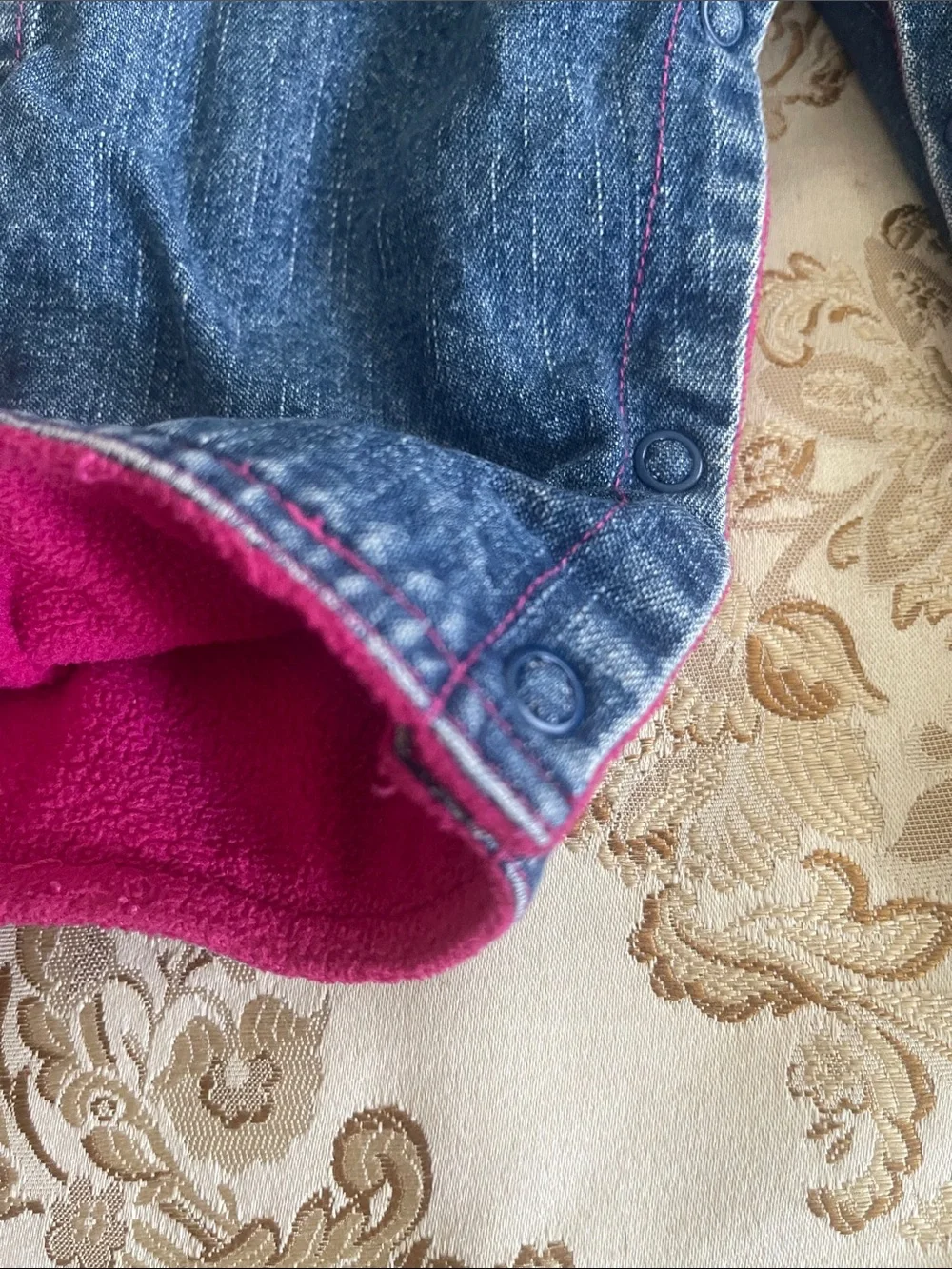 The Children's Place Denim Overalls with Hot Pink Trim and Heart Patch
